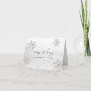 Silver Snowflakes White Snow Baby Dusche Dankeskarte