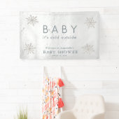 Silver Snowflakes White Snow Baby Dusche Willkomme Banner (Insitu)