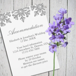 Silver Snowflakes Winter Hochzeit Unterkunft Begleitkarte