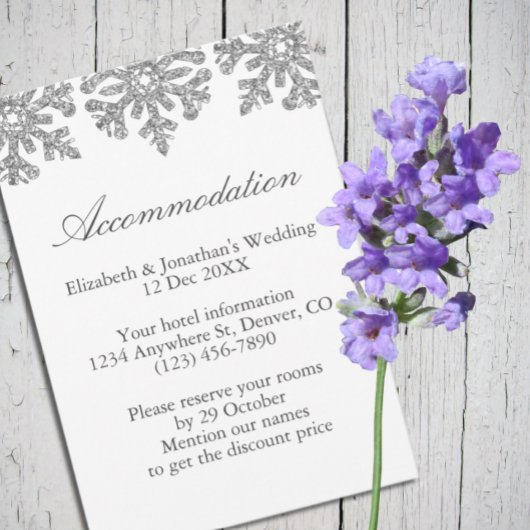 Silver Snowflakes Winter Hochzeit Unterkunft Begleitkarte