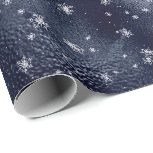 Silver Snowflakes Winter Metallic Blauer Weihnacht Geschenkpapier (Rolleneckpunkt)