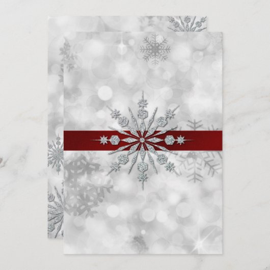 Silver Snowflakes Winter Wedding Einladung (Vorne/Hinten)