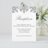 Silver Snowflakes Winter Wedding Empfang Begleitkarte (Stehend Vorderseite)