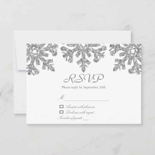 Silver Snowflakes Winter Wedding RSVP Karte (Vorderseite)