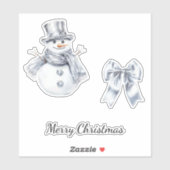 Silver Snowman Bow Weihnachten Aufkleber (Blatt)