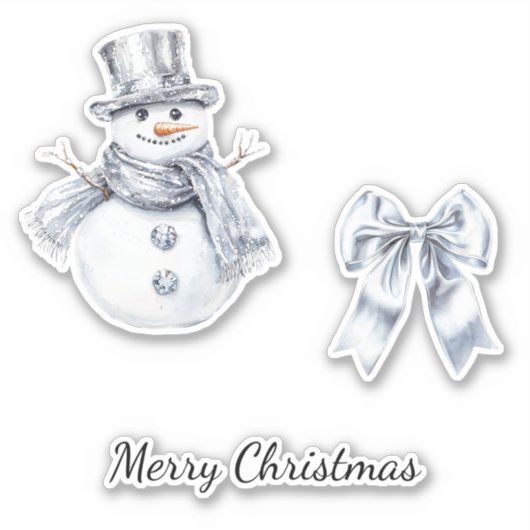 Silver Snowman Bow Weihnachten Aufkleber (Vorderseite)