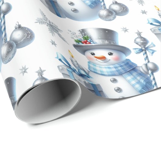 Silver Snowmen Geschenkpapier (Rolleneckpunkt)