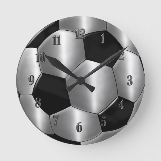 Silver Soccer Ball Clock Runde Wanduhr (Vorderseite)