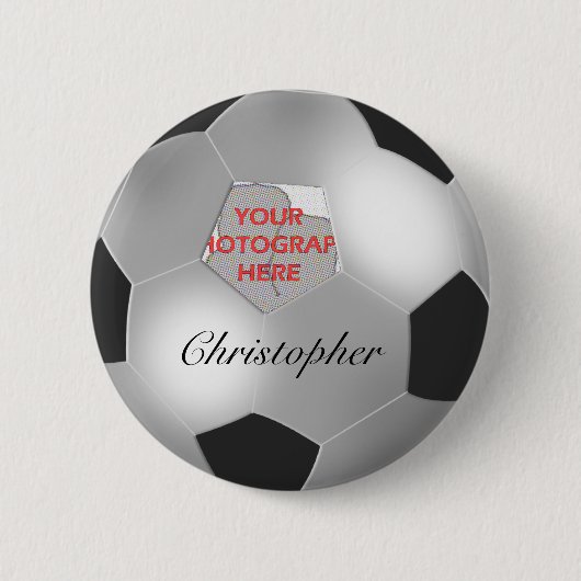 Silver-Soccer-Ball individuell anpassbares Foto Button (Vorderseite)