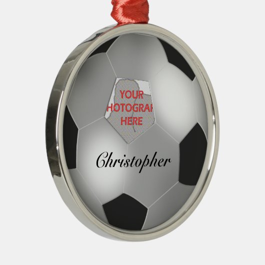 Silver-Soccer-Ball individuell anpassbares Foto Silbernes Ornament (Rechts)