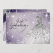 Silver Soft Lila Lace Diamond Gown Quinceanera Einladung (Vorne/Hinten)