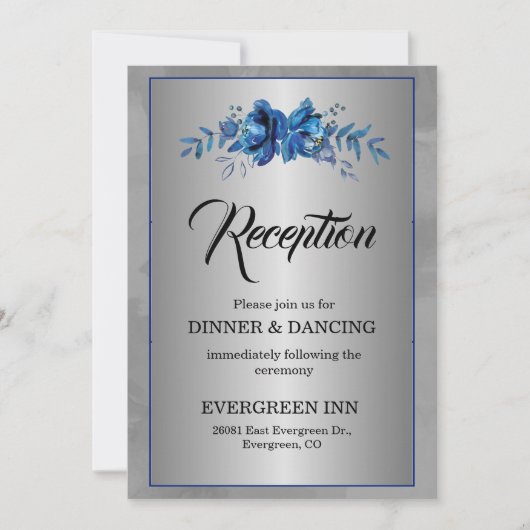 Silver Soirée Blooming Blue Affair Empfang Einladung (Vorderseite)