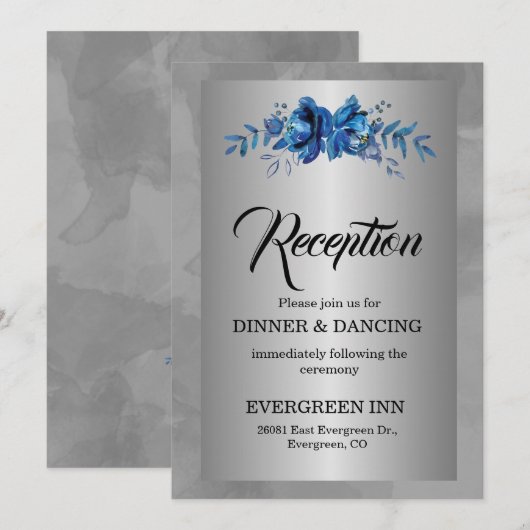Silver Soirée: Ein blühender blauer Empfang Einladung (Vorne/Hinten)