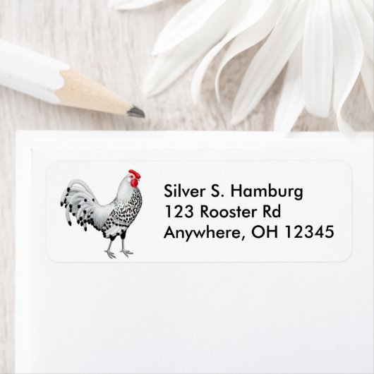 Silver Spangled Hamburg Rooster Label (Insitu)