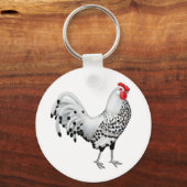 Silver Spangled Hamburg Rooster Schlüsselanhänger (Vorderseite)