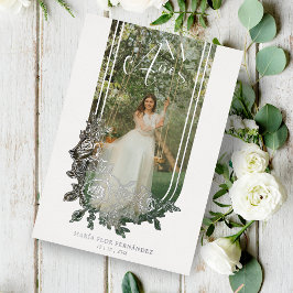 Silver Spanish Luxury Trendy Floral Mis XV Foto Folieneinladung