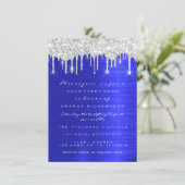 Silver Spark Glitzer Tropfen Royal Blue Bridal 16. Einladung (Stehend Vorderseite)