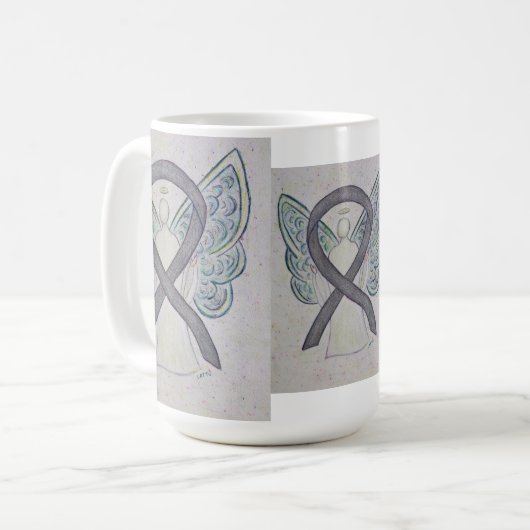 Silver Sparkle Awareness Ribbon Angel Art Tasse (Vorderseite Links)