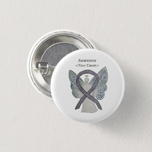 Silver Sparkle Awareness Ribbon Angel Custom Butto Button (Vorne & Hinten)