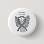 Silver Sparkle Awareness Ribbon Angel Custom Butto Button (Vorderseite)