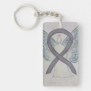 Silver Sparkle Awareness Ribbon Angel Schlüsselket Schlüsselanhänger