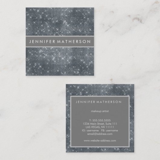 Silver Sparkle Beauty Stylist Quadratische Visitenkarte (Vorne/Hinten)