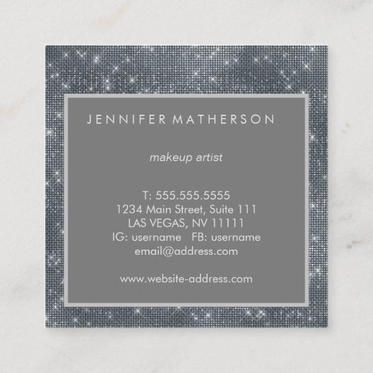 Silver Sparkle Beauty Stylist Quadratische Visitenkarte (Rückseite)