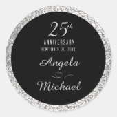 Silver Sparkle Black Stylish Glam zum 25-jährigen  Runder Aufkleber (Vorderseite)