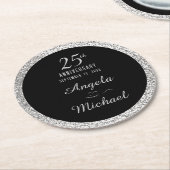 Silver Sparkle Black Stylish Glam zum 25-jährigen  Runder Pappuntersetzer (Angewinkelt)