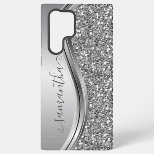 Silver Sparkle Bling Imitate Glitzer Personalisier Samsung Galaxy Hülle (Rückseite)