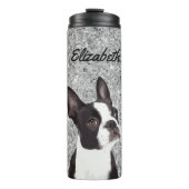Silver Sparkle Boston Terrier Dog Tiername Thermosbecher (Vorderseite)