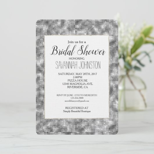 Silver Sparkle Brautparty Einladung (Stehend Vorderseite)
