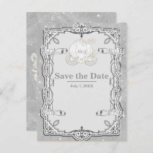 Silver Sparkle Carriage Ainderella Save the Date Ankündigungspostkarte (Vorne/Hinten)
