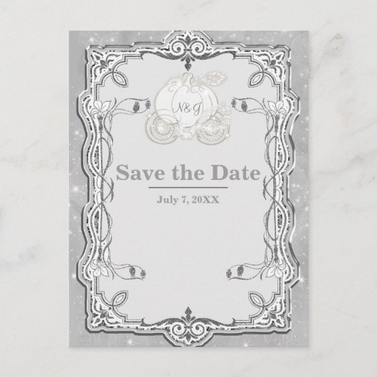 Silver Sparkle Carriage Ainderella Save the Date Ankündigungspostkarte (Vorderseite)