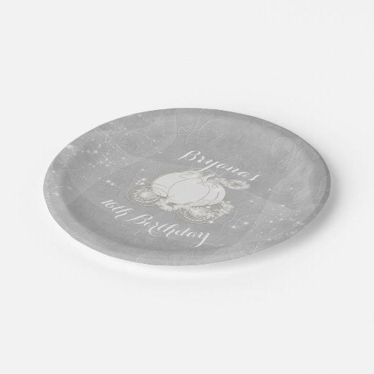 Silver Sparkle Carriage Elegantes Aschenputtel Par Pappteller (Schrägansicht)
