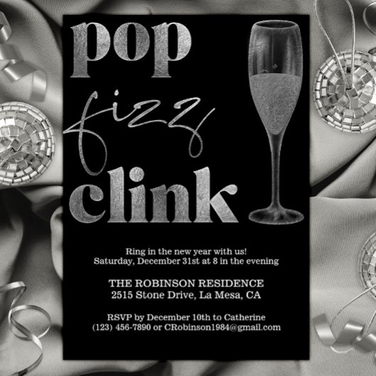Silver Sparkle Cheers zum Silvesterabend-Party Einladung