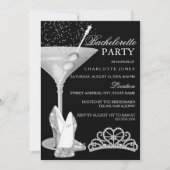 Silver Sparkle Cocktail Junggeselinnen-Abschied Einladung (Vorderseite)