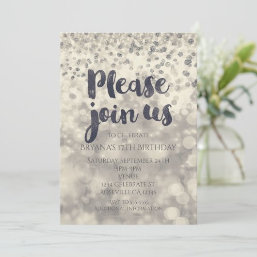 Silver Sparkle Confetti Party jede Veranstaltung E Einladung (Stehend Vorderseite)