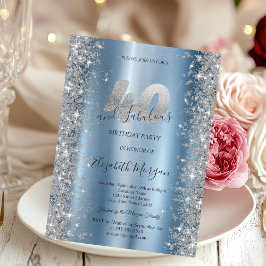 Silver Sparkle Diamonds Blue 40. Geburtstag Einladung