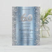Silver Sparkle Diamonds Blue 60. Geburtstag Einladung (Stehend Vorderseite)