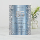 Silver Sparkle Diamonds Blue 85. Geburtstag Einladung (Stehend Vorderseite)