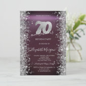 Silver Sparkle Diamonds Burgundy 70. Geburtstag Einladung (Stehend Vorderseite)