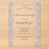 Silver Sparkle Diamonds Elfenbeinruhestand Party Acryleinladungen (Vorderseite)