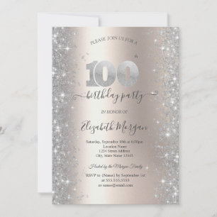 Silver Sparkle Diamonds Ivory 100. Geburtstagspart Einladung