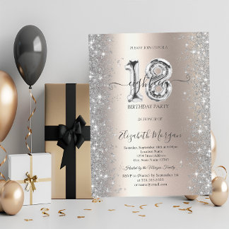 Silver Sparkle Diamonds Ivory 18. Geburtstag Einladung