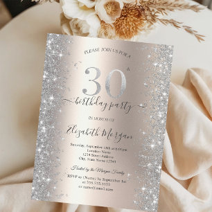 Silver Sparkle Diamonds Ivory 30. Geburtstag Party Einladung