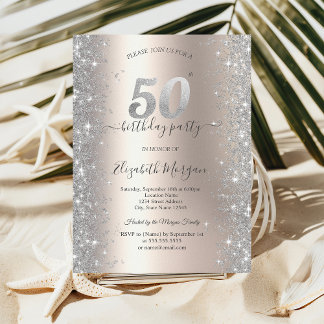 Silver Sparkle Diamonds Ivory 50. Geburtstagsparty Einladung