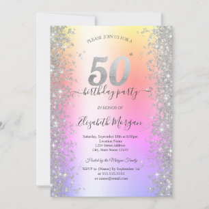 Silver Sparkle Diamonds Ombre 50. Geburtstagsparty Einladung