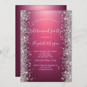 Silver Sparkle Diamonds Red Retirement Party Einladung (Vorne/Hinten)