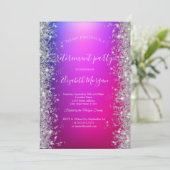 Silver Sparkle Diamonds Shiny Violet Retirement Einladung (Stehend Vorderseite)